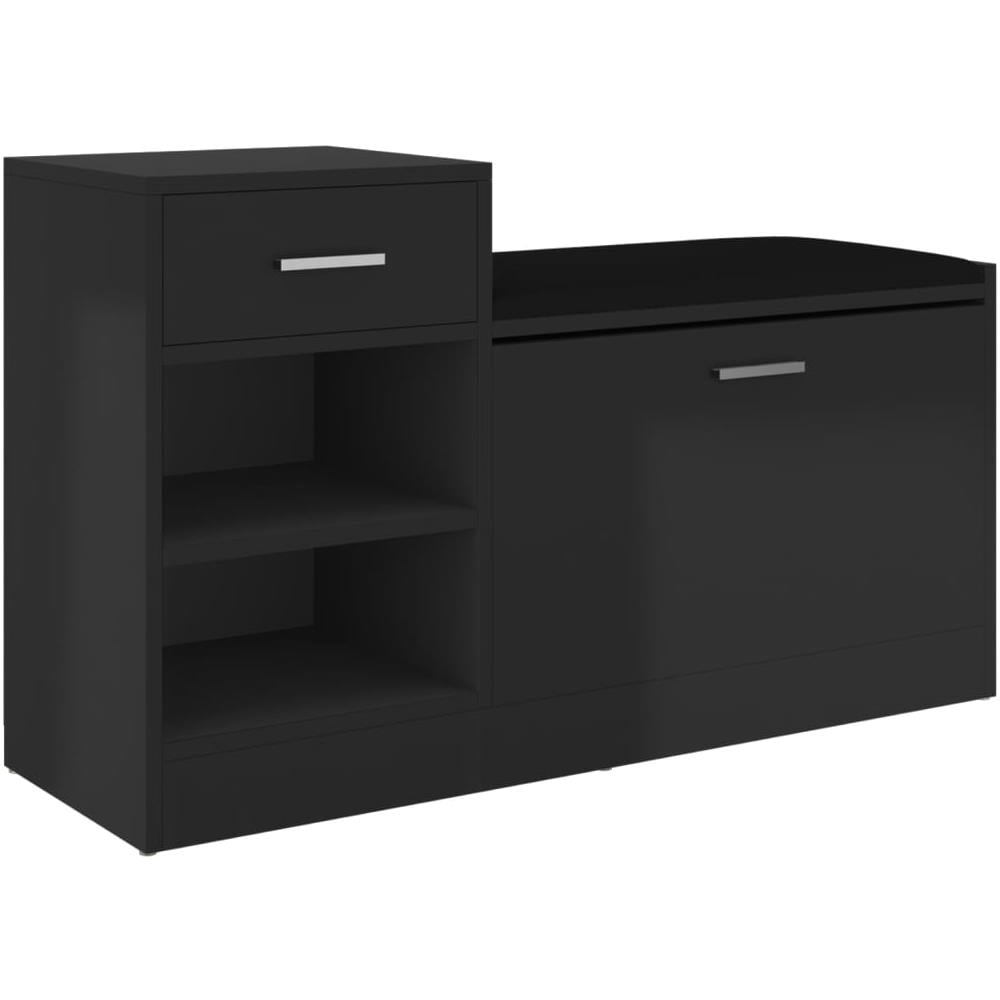 Panca Porta Scarpe Nero Lucido 94,5x31x57cm Legno Multistrato - Foto 1