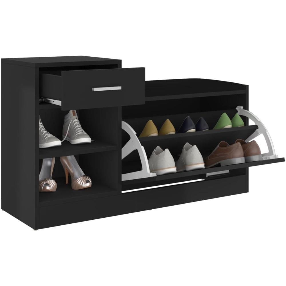 Panca Porta Scarpe Nero Lucido 94,5x31x57cm Legno Multistrato - Foto 6