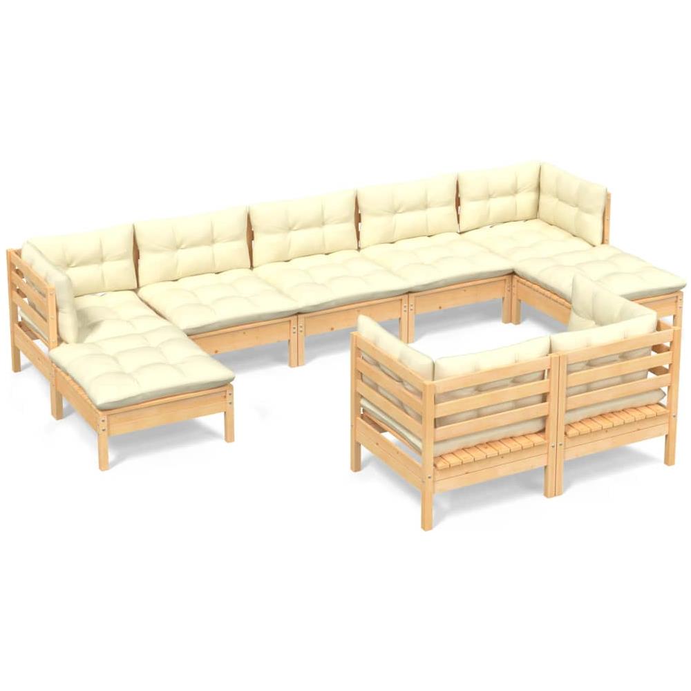 Set Divani Da Giardino 9 Pz Con Cuscini Crema Massello Di Pino - Foto 2