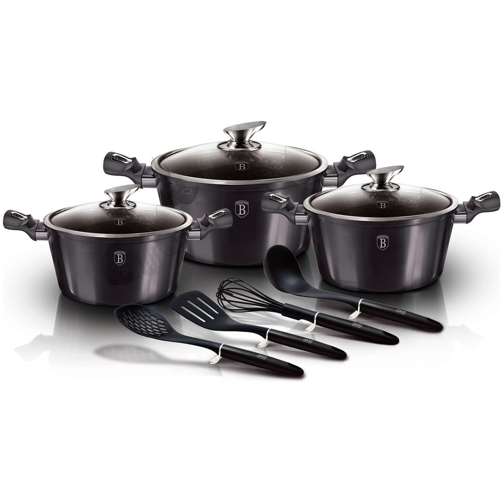 Carbon Pro Set Di Pentole Induzione 10-piece Alluminio Antiaderente 3 Casseruoli 3 Coperchi Grigio - Foto 1