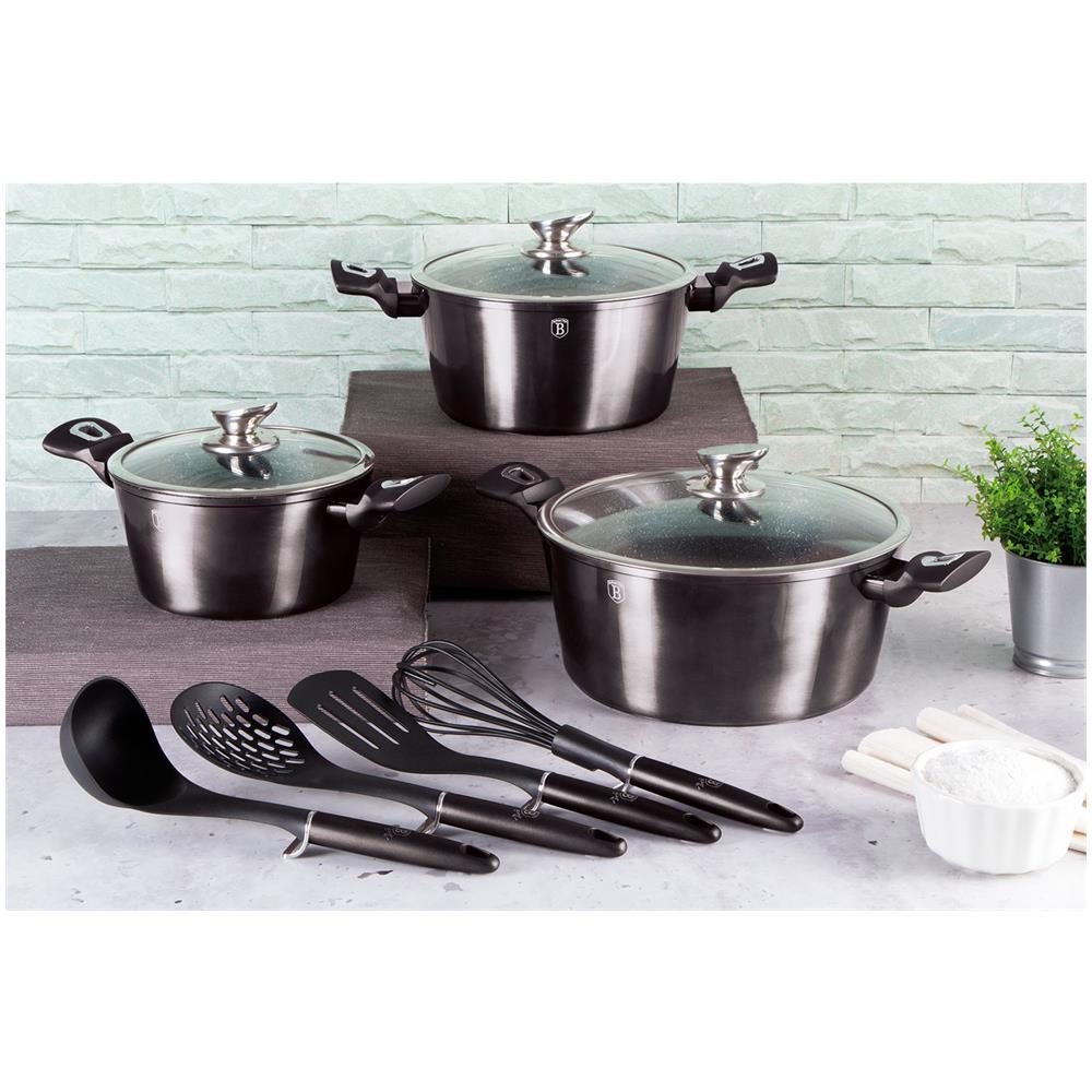 Carbon Pro Set Di Pentole Induzione 10-piece Alluminio Antiaderente 3 Casseruoli 3 Coperchi Grigio - Foto 3