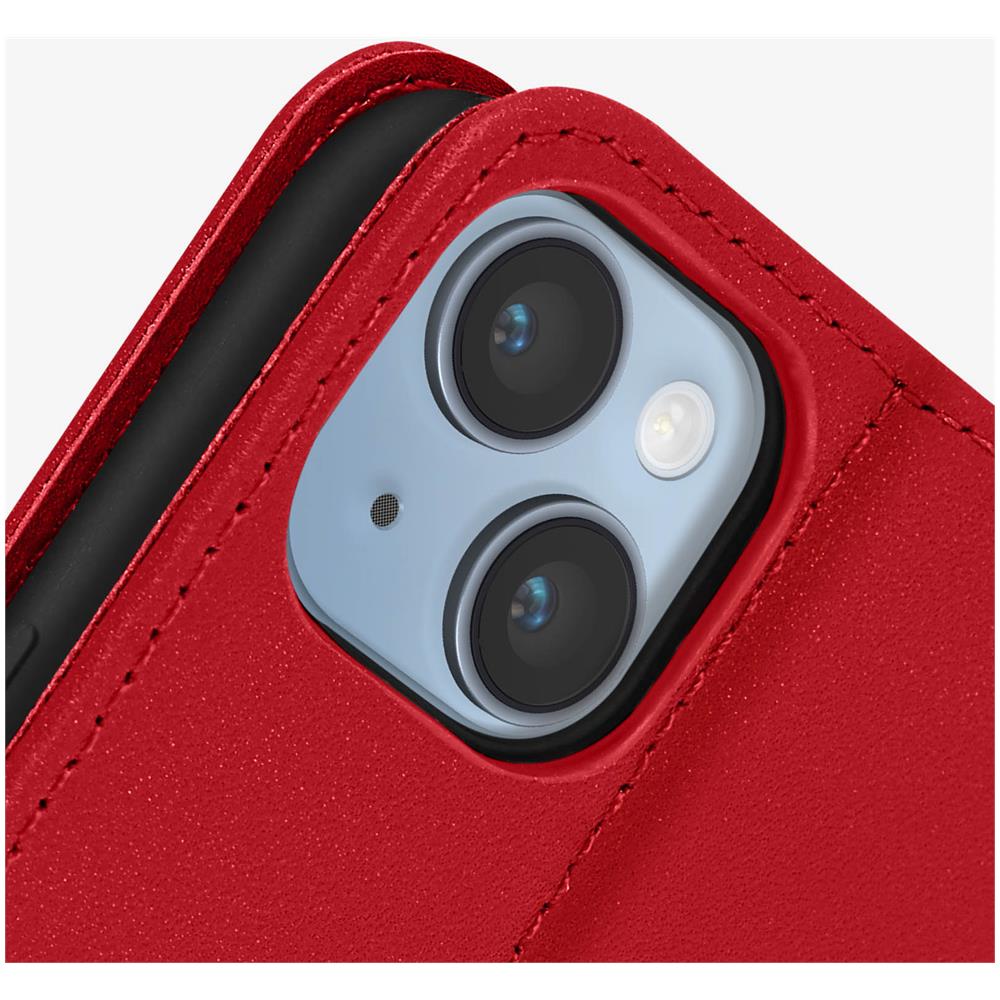 Custodia Vera Pelle Per Iphone 14 Portacarte E Supporto Video Rossa - Foto 5