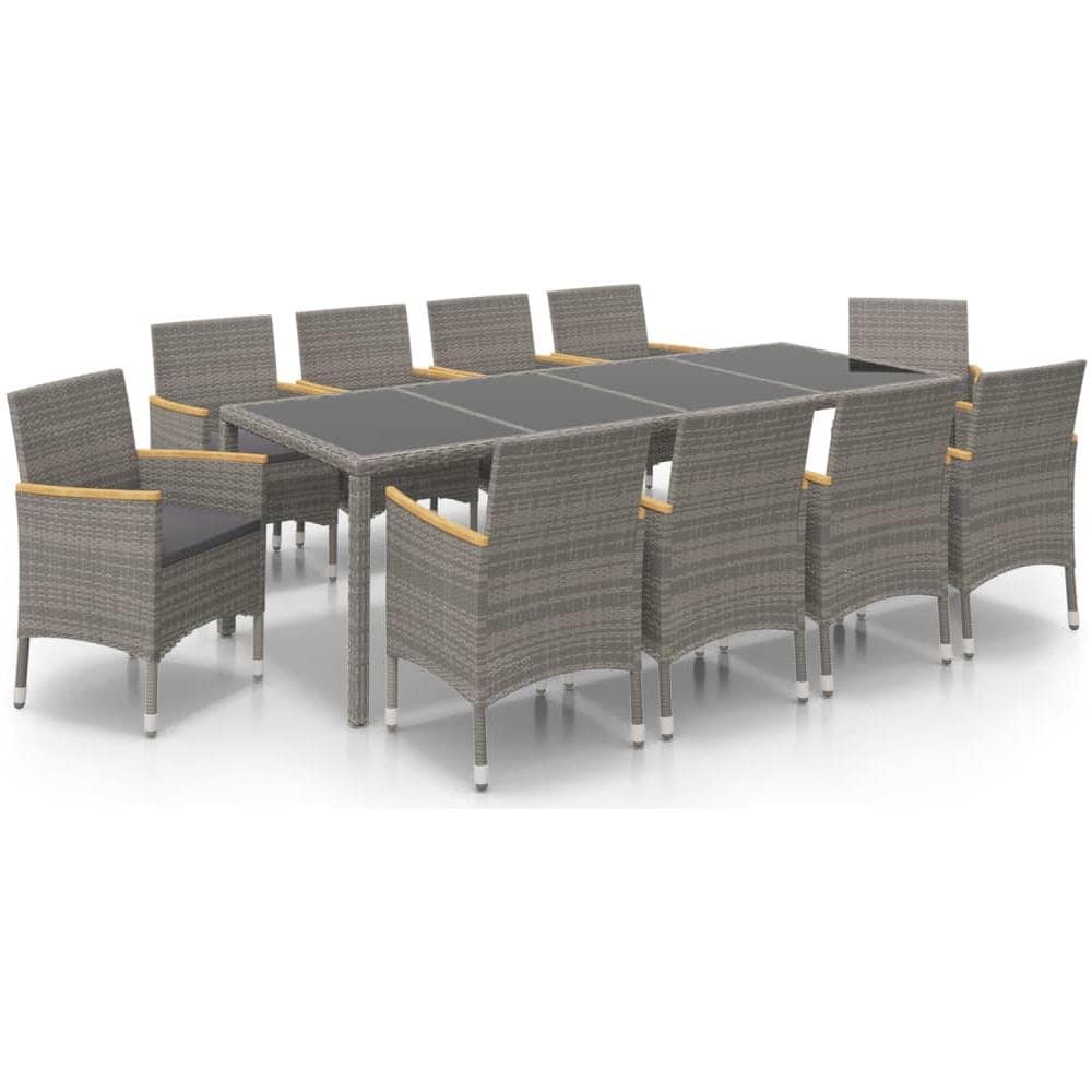 Set Da Pranzo Esterni 11pz Con Cuscini Polyrattan Nero E Grigio - Foto 2