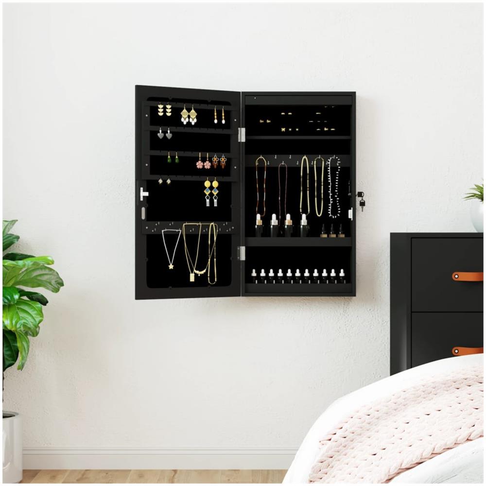 Armadio Portagioie A Specchio Con Luci Led A Parete Nero - Foto 1