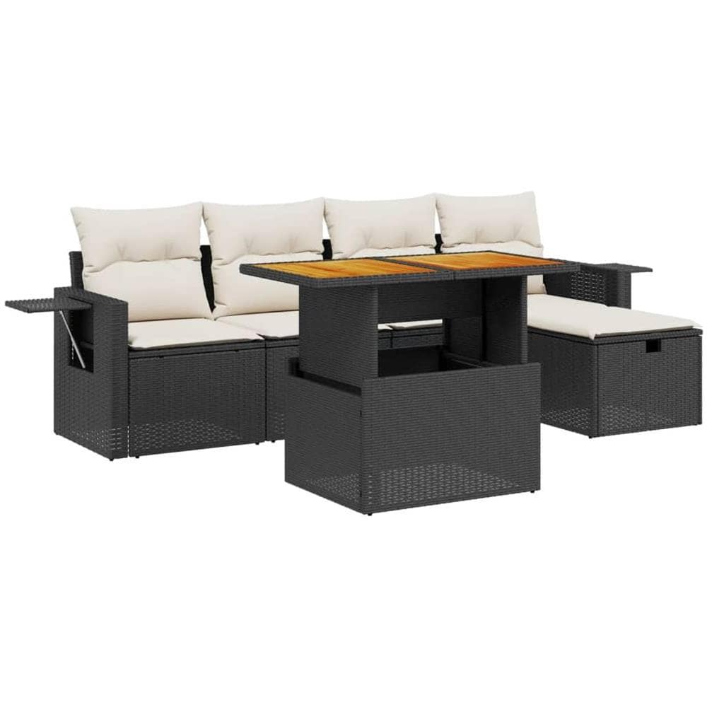 Set Divano da Giardino 6 pz con Cuscini Nero in Polyrattan - Foto 1