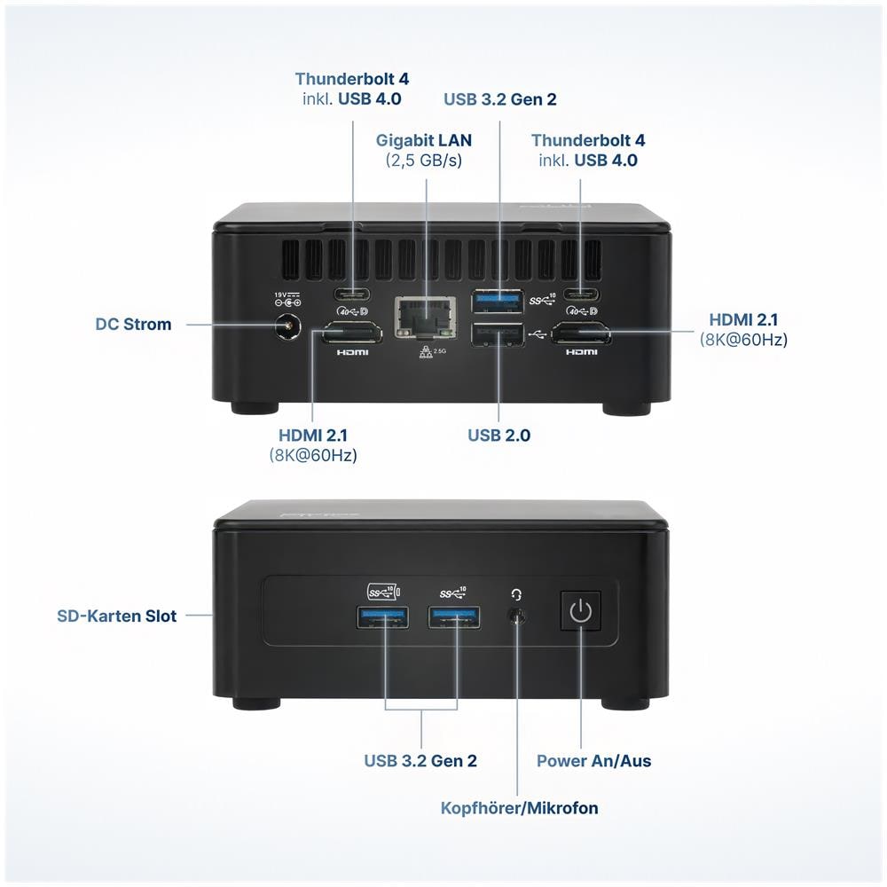 Pro NUC 12i5HP-W11P-512/2x8W6E Intel® Core™ i5 i5-12450H 16 GB DDR4-SDRAM 512 GB SSD Windows 11 Pro Mini PC Nero - Foto 2