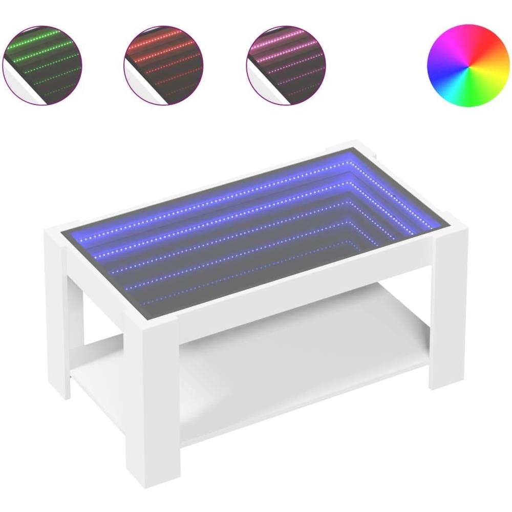 Tavolino Salotto con LED Bianco 93x53x45 cm Legno Multistrato - Foto 1