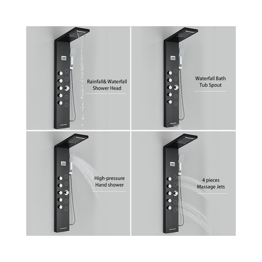 Pannello doccia Blackswan, modello M8017 nero con display digitale, bocca a cascata e funzioni SPA, dimensioni 114 cm - Foto 4