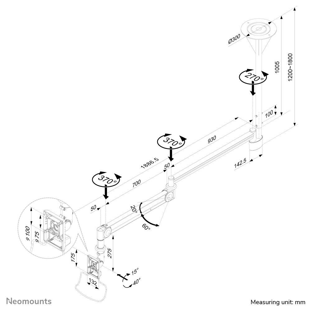 FPMA-HAC100 Supporto da Soffito per Monitor Medicali - Foto 5