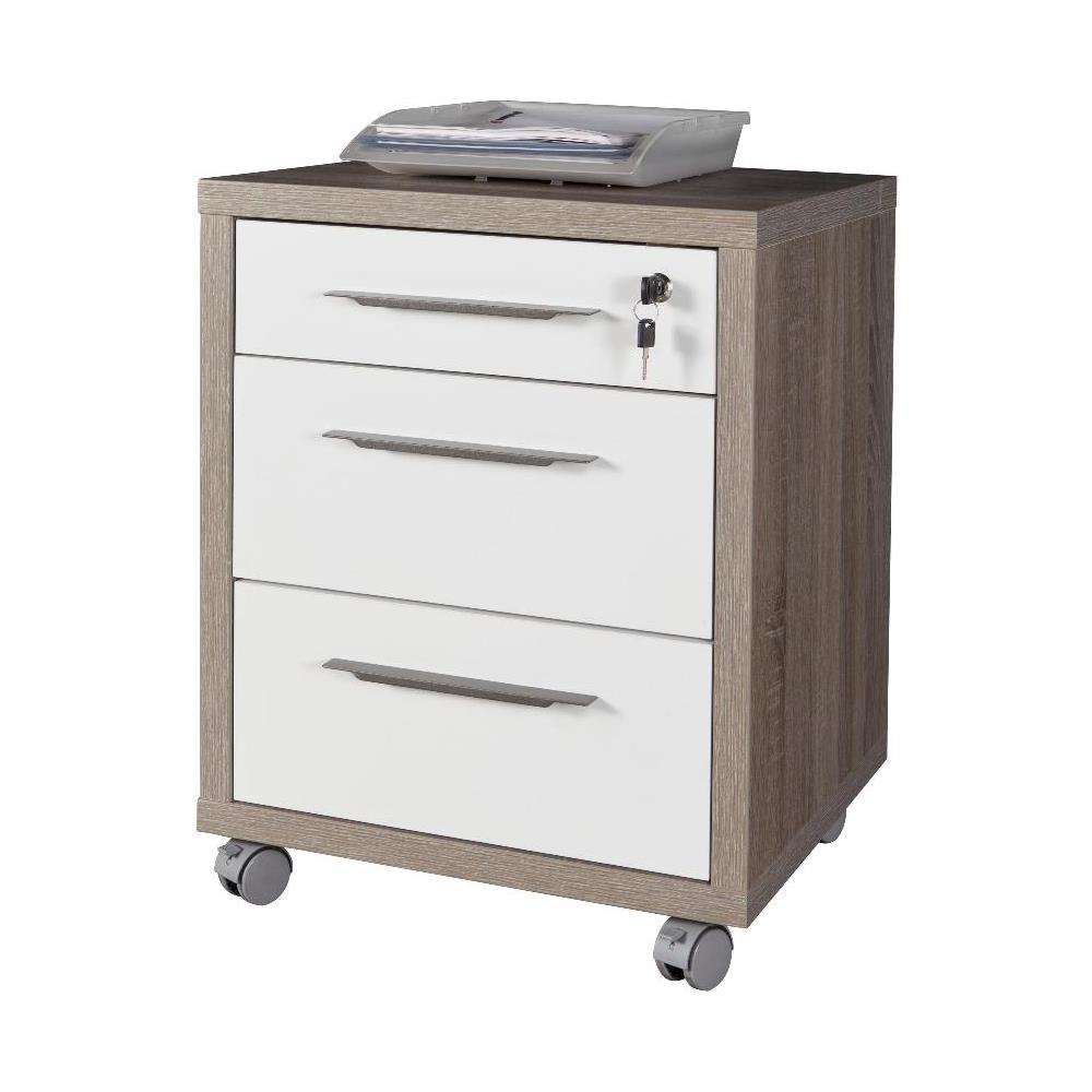 Cassettiera Ufficio Tre Cassetti Colore Rovere Tartufo E Laccato Bianco Lucido 49x45x63 Cm - Ct4811k51204 - Foto 3