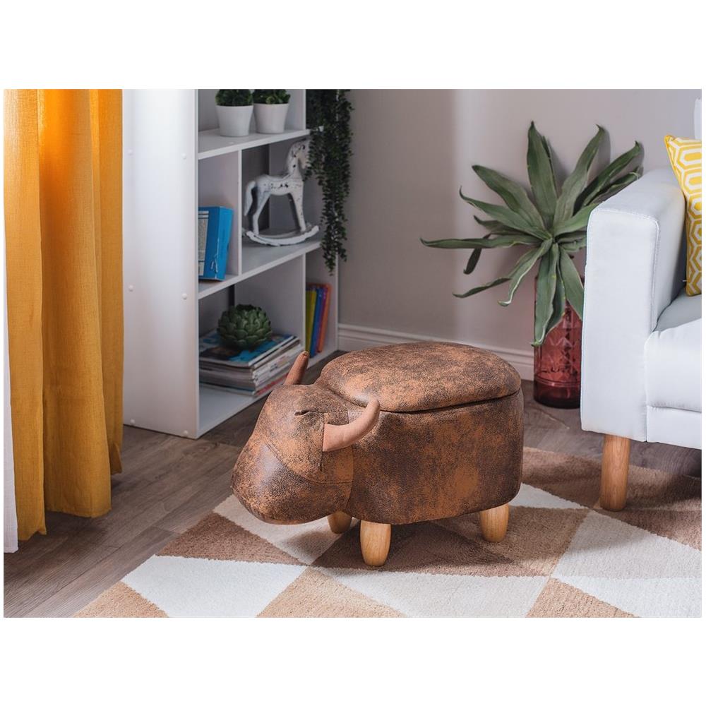 Pouf In Tessuto Similpelle Marrone Cow - Foto 2