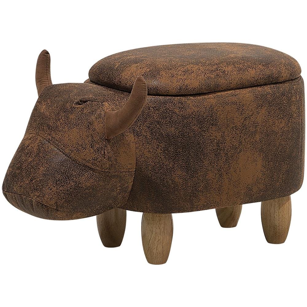 Pouf In Tessuto Similpelle Marrone Cow - Foto 1