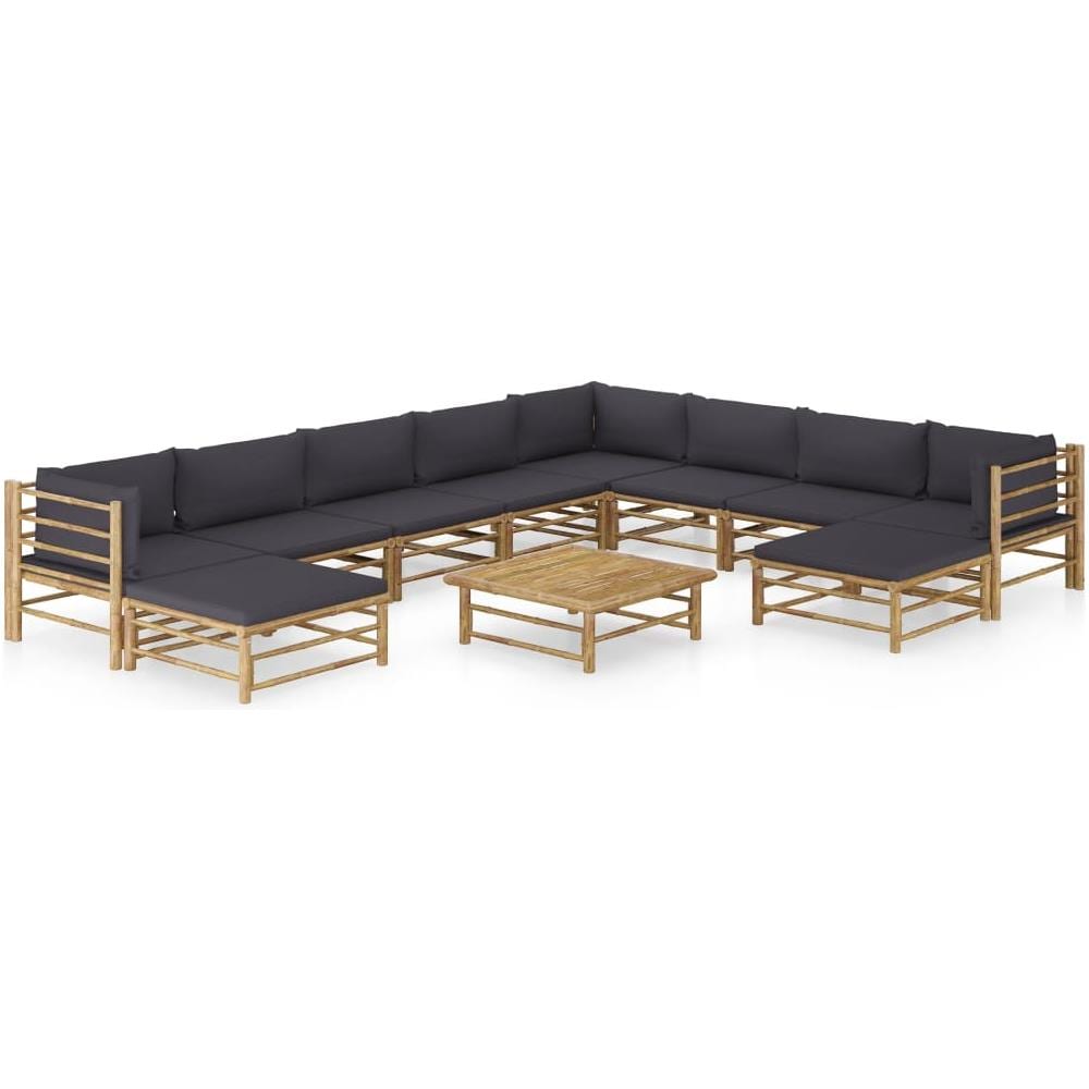 Set Divani Da Giardino 11 Pz Con Cuscini Grigio Scuro In Bamb? - Foto 1