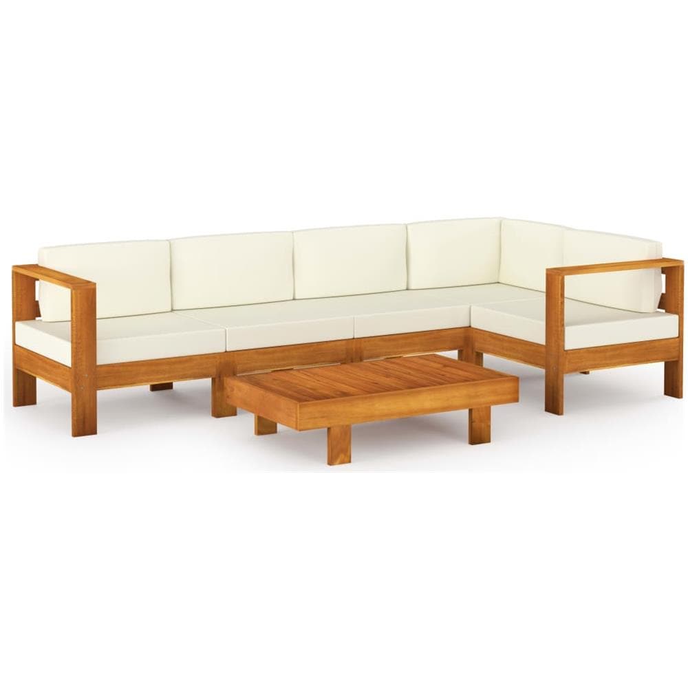 Set Divani Giardino 6 pz Cuscini Bianco Crema in Legno d'Acacia - Foto 2