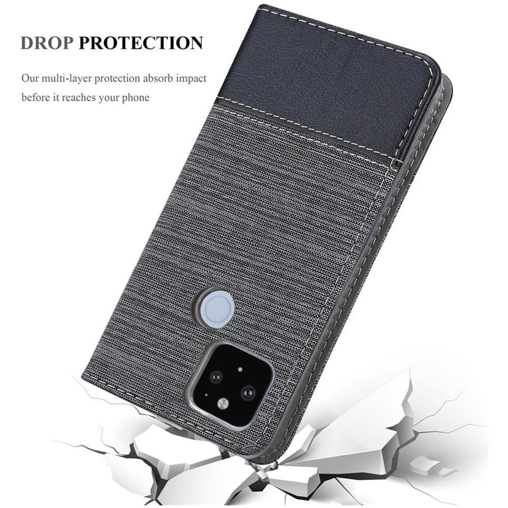Custodia Compatibile Con Google Pixel 5 Xl In Grigio Nero - Coperchio Protettiva Con Chiusura Magnetica, Funzione Stand E Tasca Per Le Carte - Foto 8