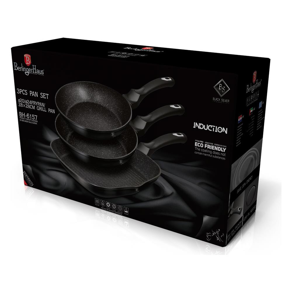 Set Di 3 Pentole Per Granito Bh-6157 Nero Argento - Foto 4