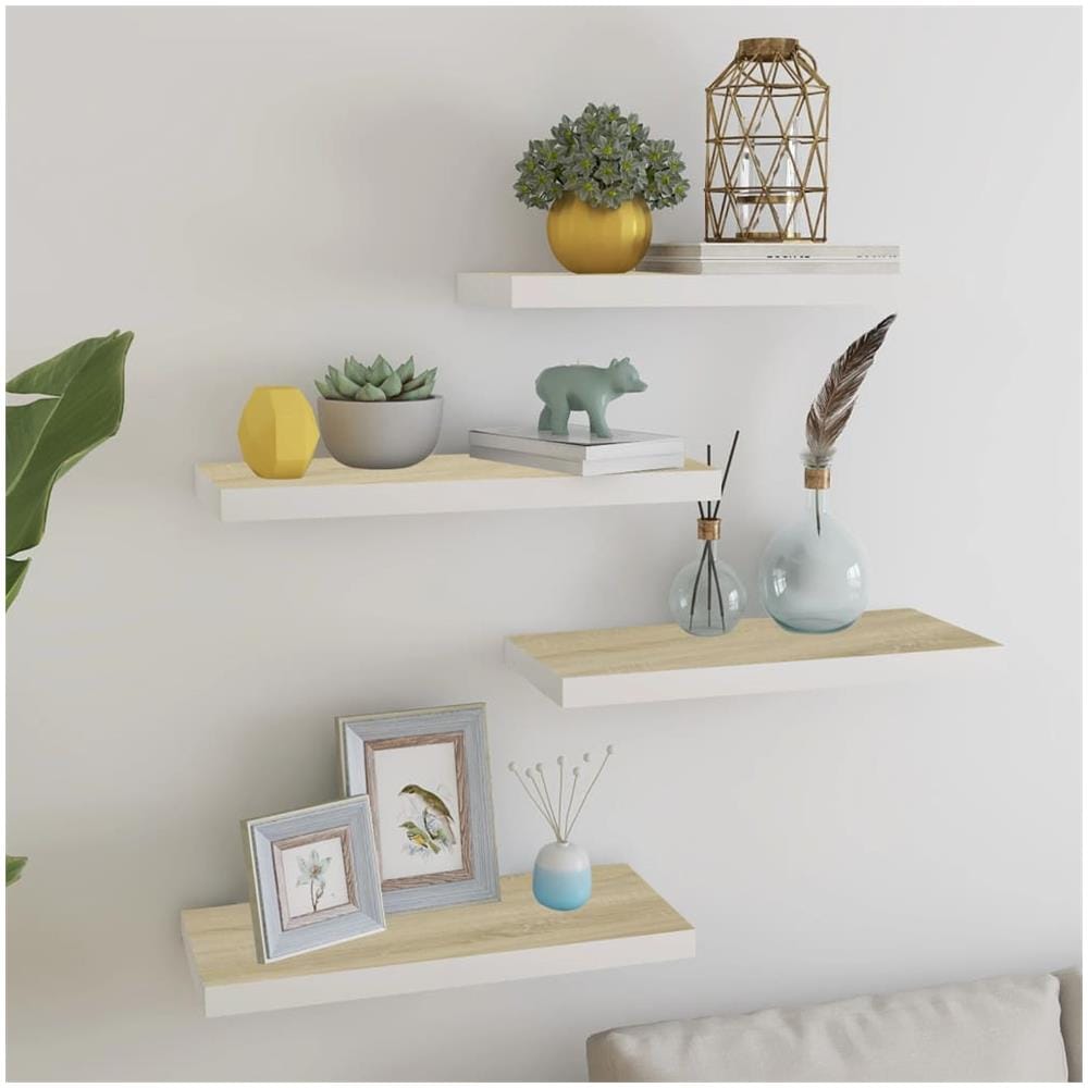 Scaffali A Parete 4 Pz Rovere E Bianco 60x23,5x3,8 Cm In Mdf - Foto 1