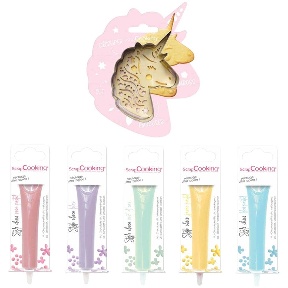 Kit Di Biscotti In Rilievo Unicorno + 5 Penne Pastello Al Cacao - Foto 1