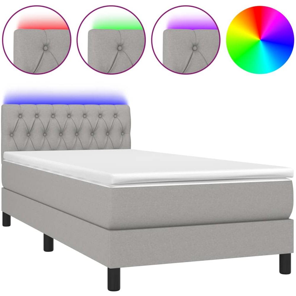Letto A Molle Materasso E Led Grigio Chiaro 100x200 Cm Tessuto - Foto 2