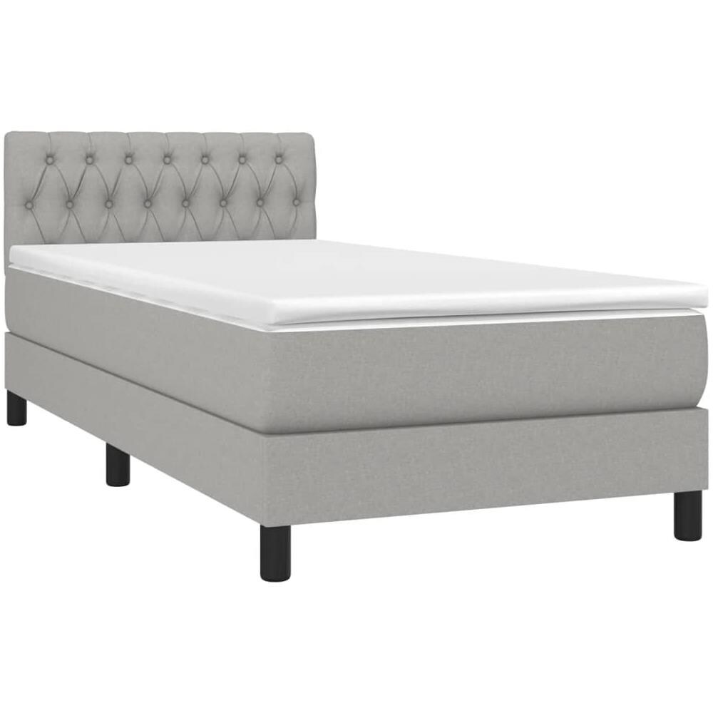 Letto A Molle Materasso E Led Grigio Chiaro 100x200 Cm Tessuto - Foto 3