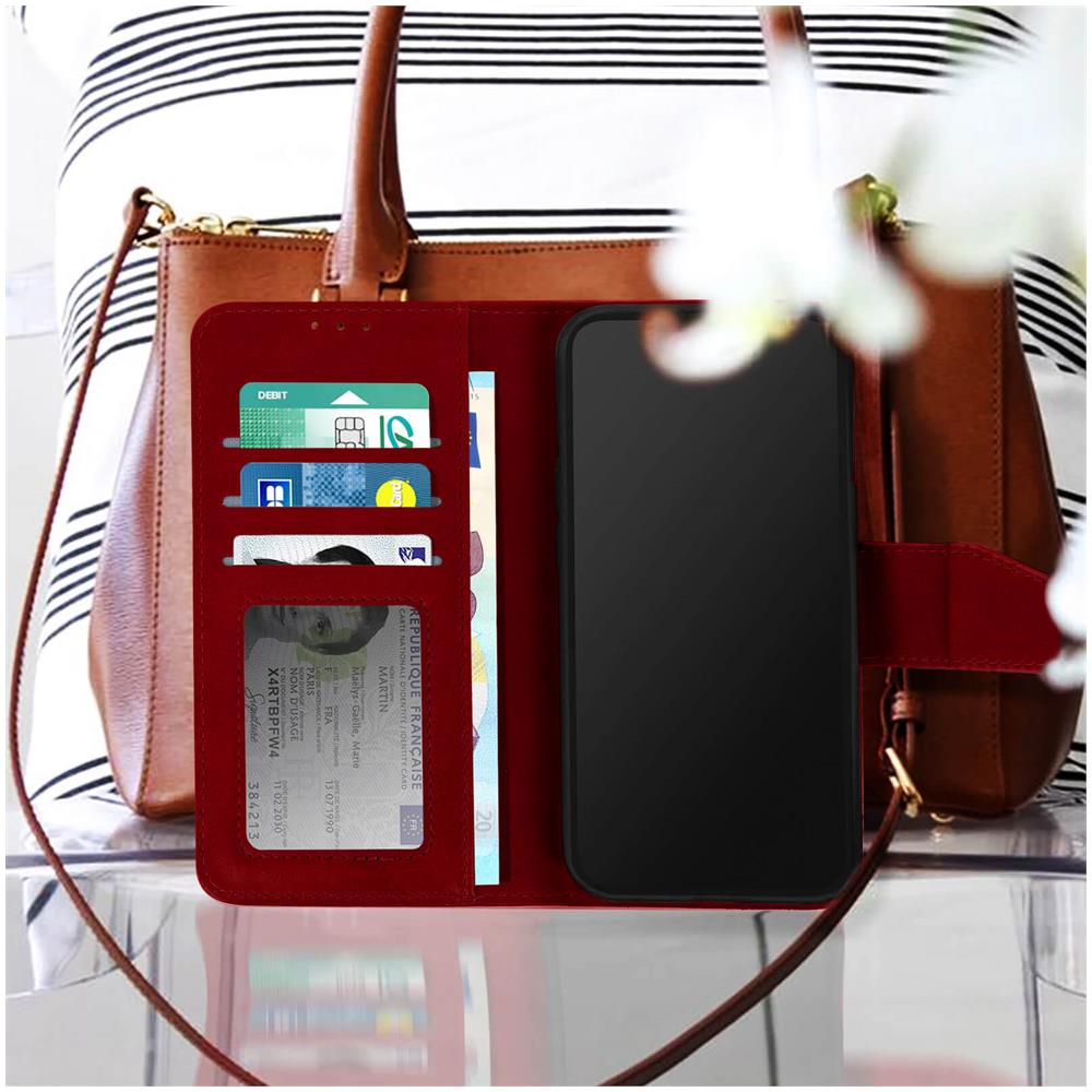 Custodia Vera Pelle Per Iphone 14 Pro Max Portacarte E Supporto Video Rossa - Foto 2