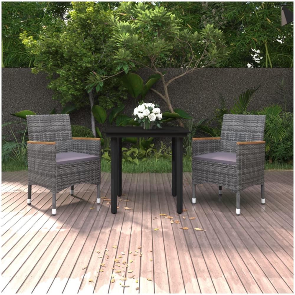 Set Da Pranzo Per Giardino 3 Pz Con Cuscini Polyrattan E Vetro - Foto 1