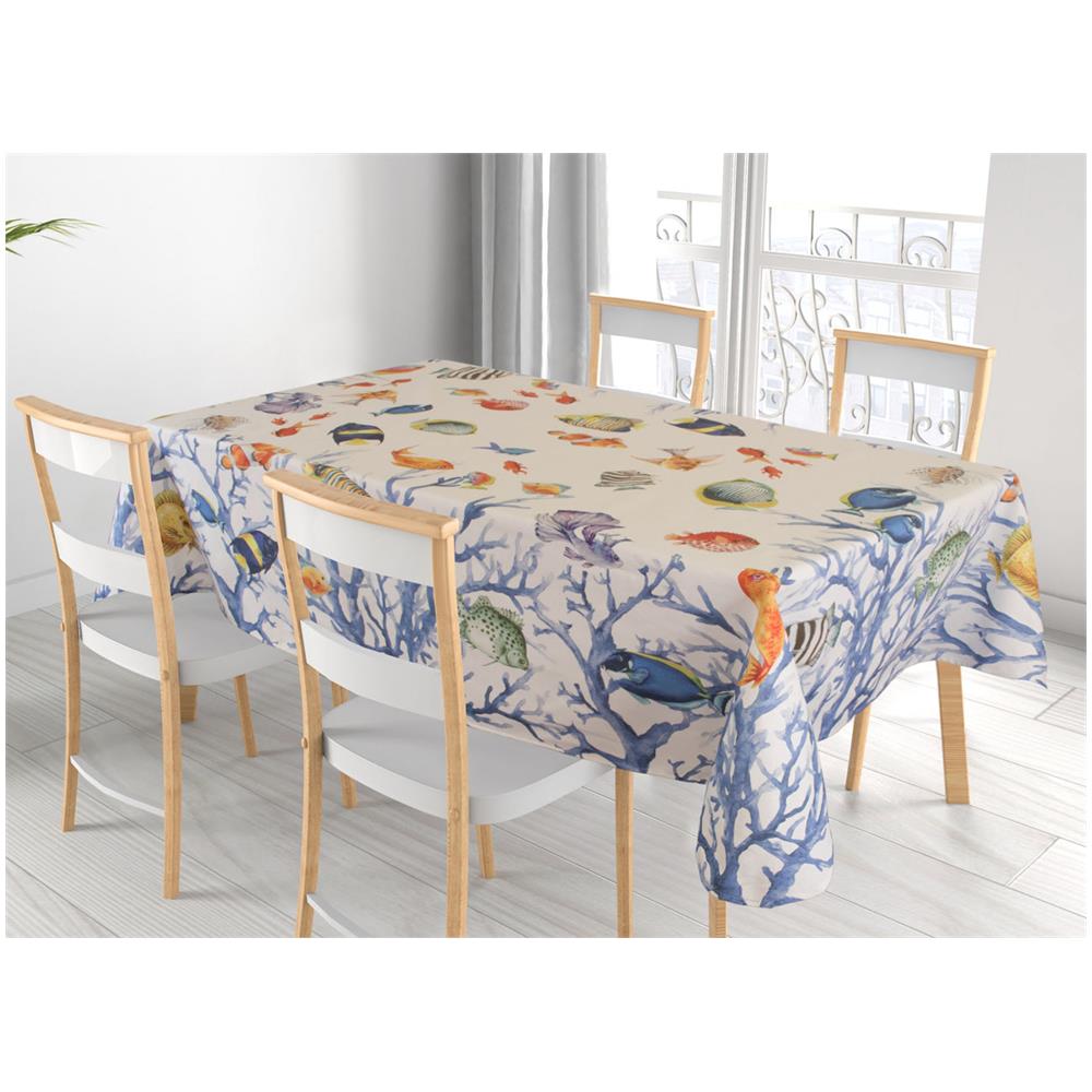 Tovaglia Copritavolo Cucina In 100% Cotone Stampa Digitale Disegno Oceano 140x240 Blu - Foto 1