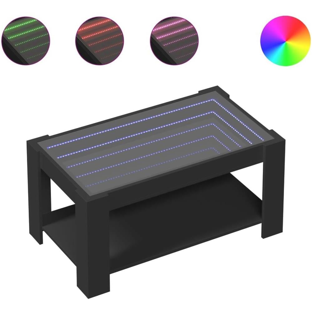 Tavolino Salotto con LED Nero 93x53x45 cm Legno Multistrato - Foto 1