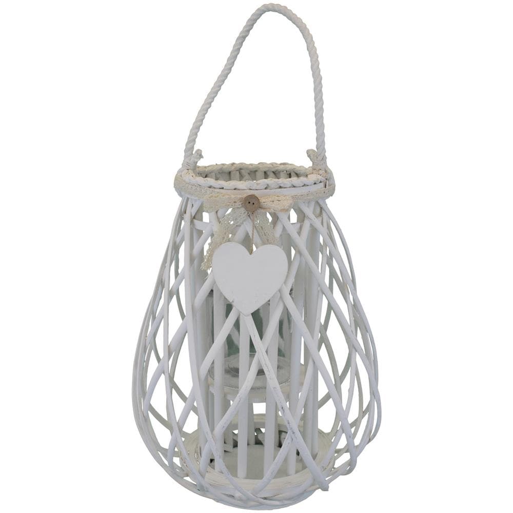 Lanterna In Vimini Bianca Ø 33 X 46 Per Interno E Esterno, Portico, Porta Candela, Porta Fiori, Giardino Decorazioni - Foto 1