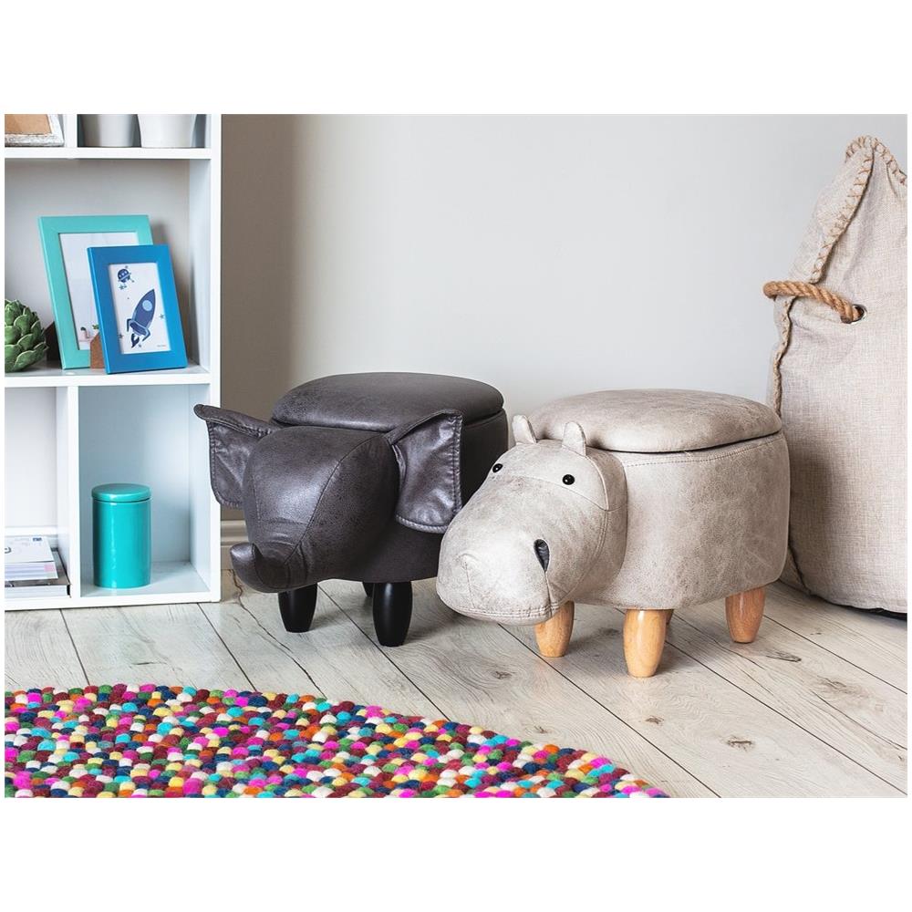 Pouf In Tessuto Similpelle Grigio Chiaro Hippo - Foto 2