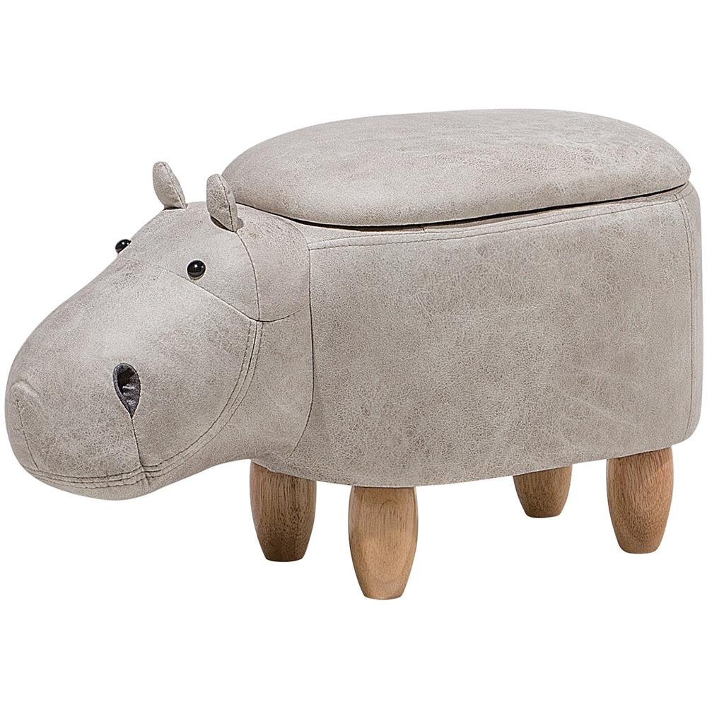 Pouf In Tessuto Similpelle Grigio Chiaro Hippo - Foto 1