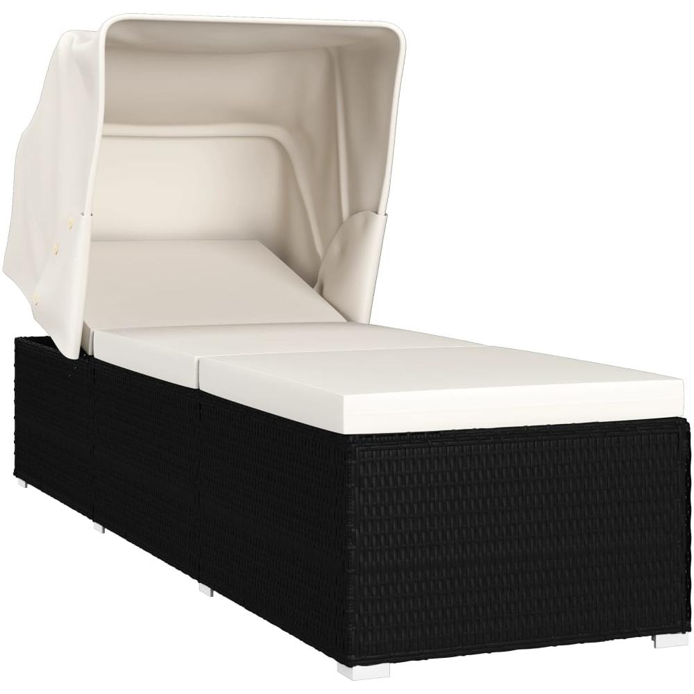 Lettino Prendisole Tettuccio e Cuscino Polyrattan Bianco Crema - Foto 1