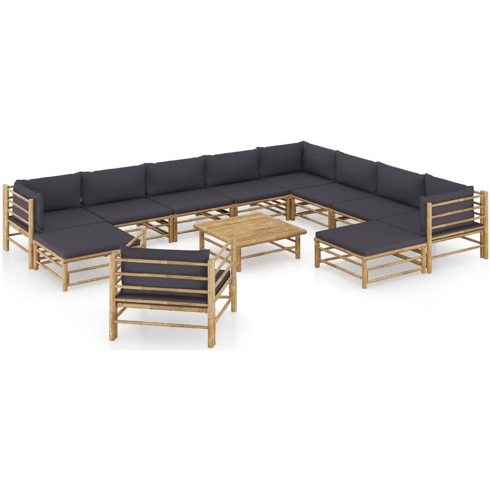 Set Divani Da Giardino 12 Pz Con Cuscini Grigio Scuro In Bamb? - Foto 1