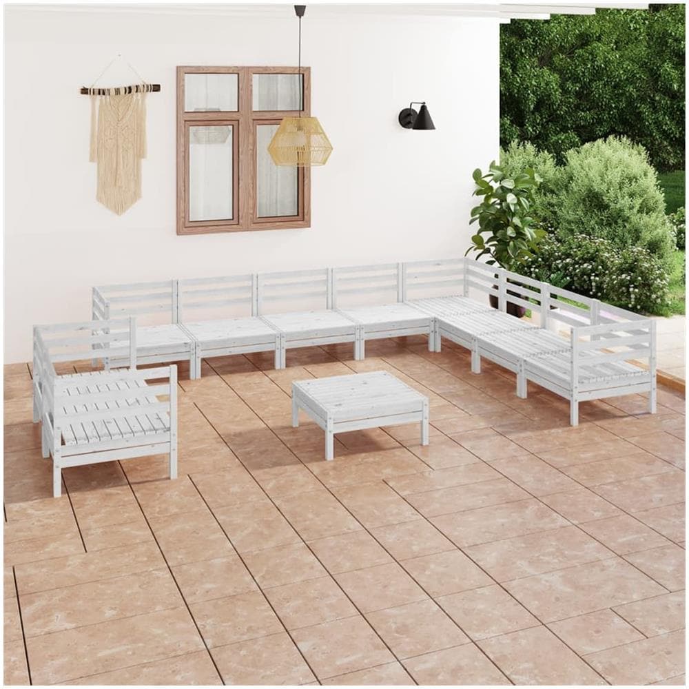 Set Divani Da Giardino 11 Pz Bianco In Legno Massello Di Pino - Foto 1