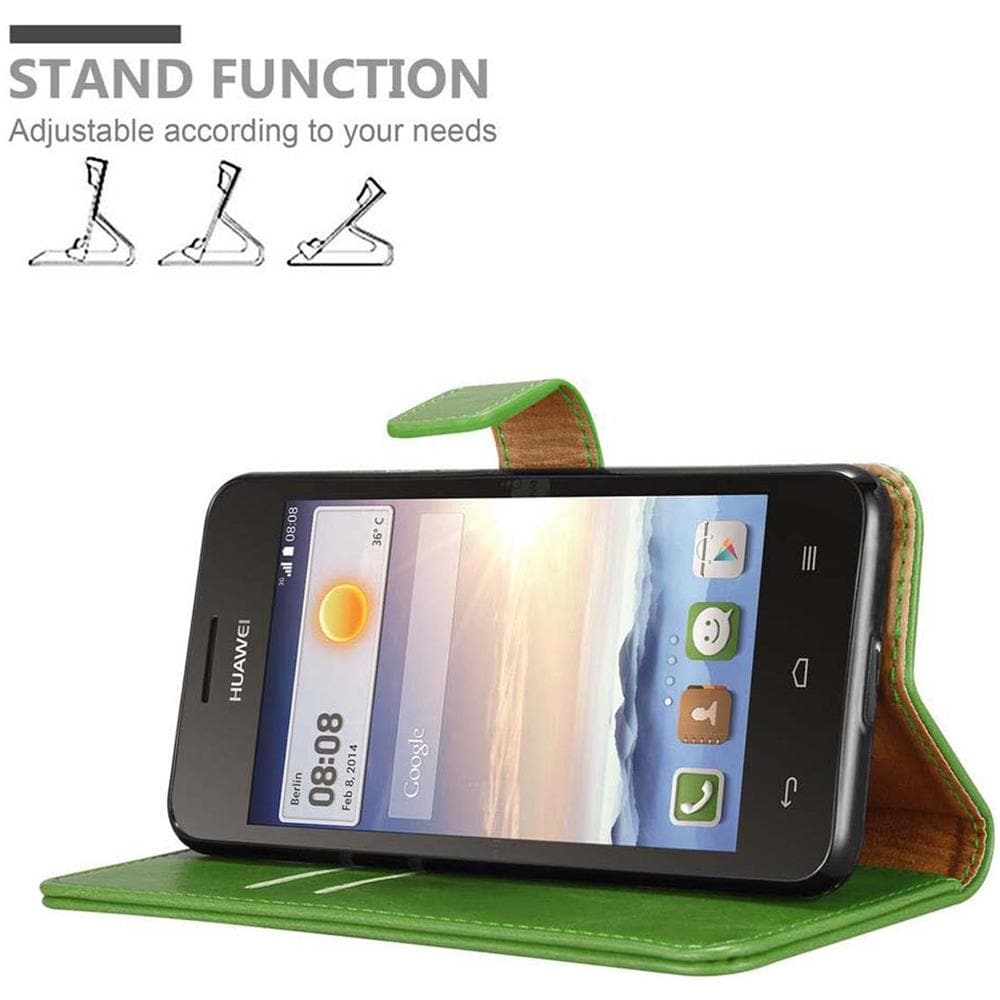 Custodia Compatibile Con Huawei Y330 In Verde Erbe - Coperchio Protettiva Con Chiusura Magnetica, Funzione Stand E Tasca Per Le Carte - Foto 2