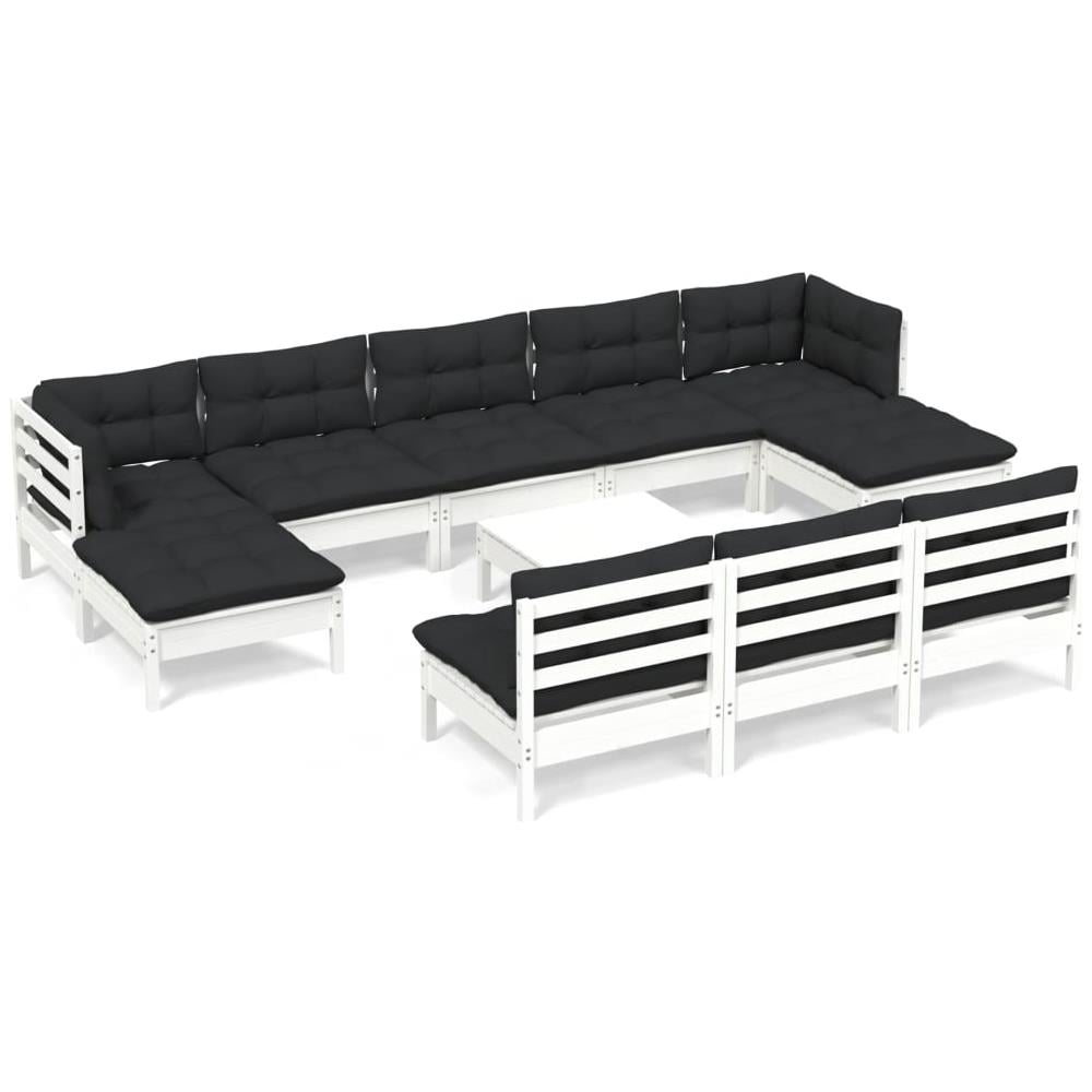 Set Divani Da Giardino 11 Pz Con Cuscini Bianchi Legno Di Pino - Foto 2