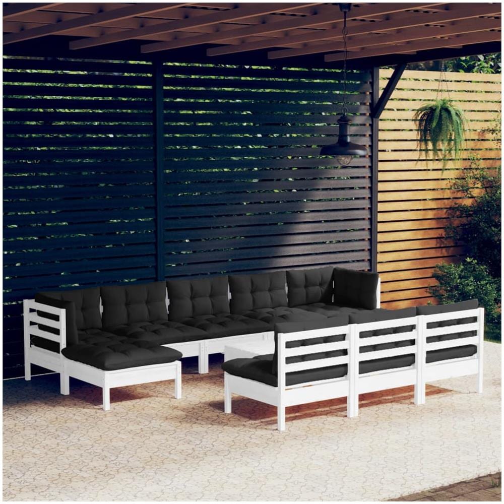 Set Divani Da Giardino 11 Pz Con Cuscini Bianchi Legno Di Pino - Foto 1