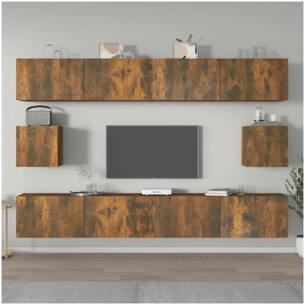 Set Di Mobili Porta Tv 6 Pz Rovere Fumo In Legno Multistrato - Foto 1