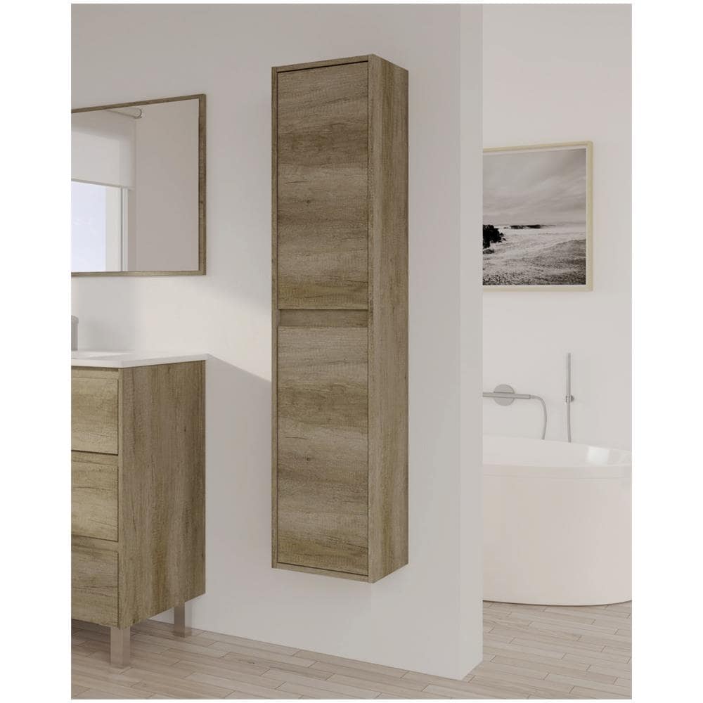 Colonna Bagno Salinas, Mobile A Colonna Per Bagno A 2 Ante, Armadio Pensile Sospeso, Mobiletto Multiuso Moderno, 30x26h140 Cm, Quercia - Foto 1