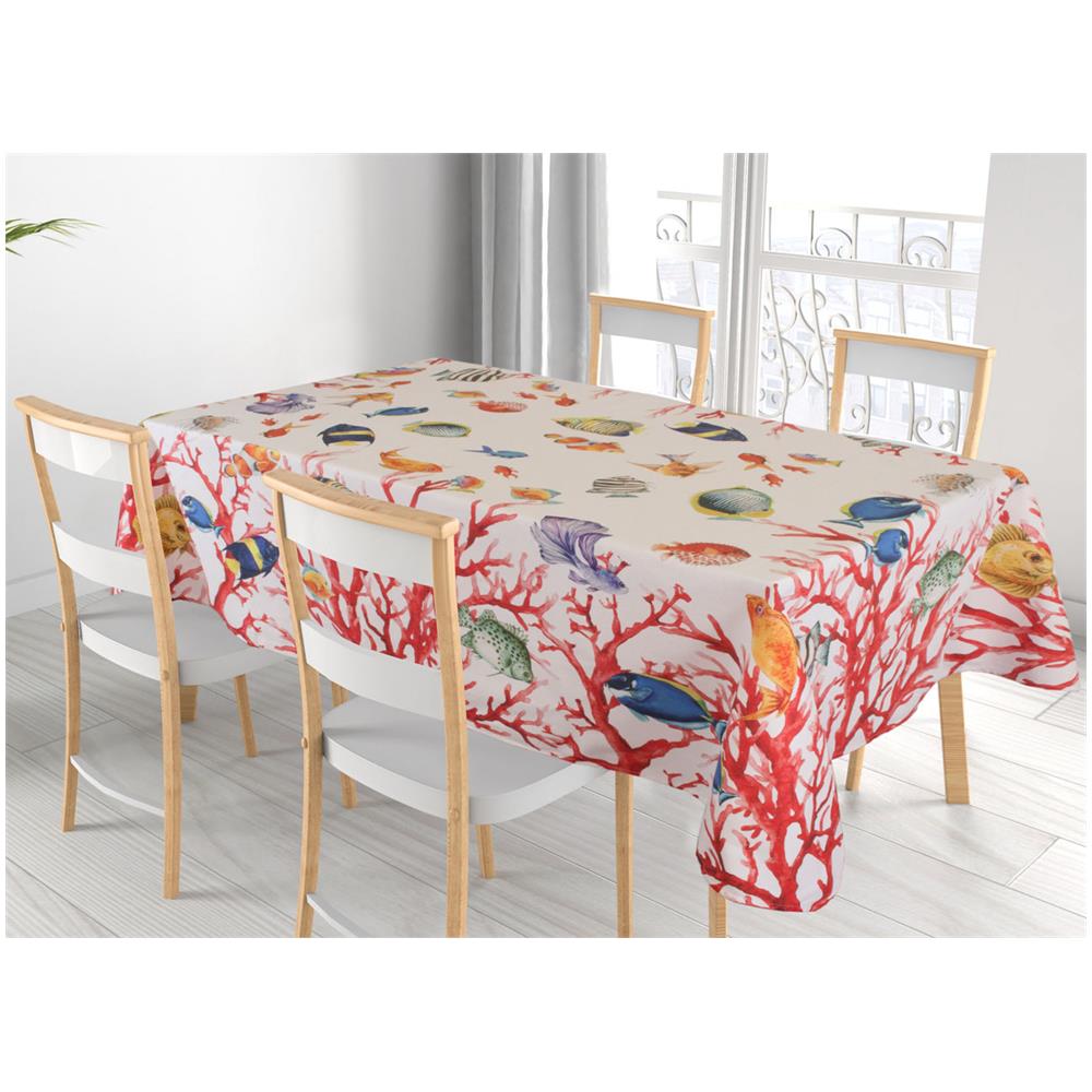 Tovaglia Copritavolo Cucina In 100% Cotone Stampa Digitale Disegno Oceano 140x240 Rosso - Foto 1