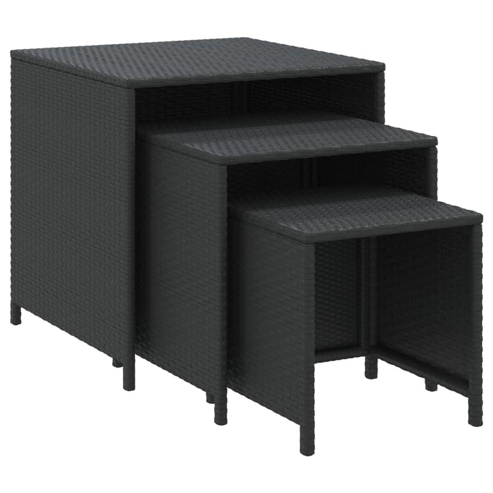 Tavolini Impilabili 3 Pz Neri In Polyrattan - Foto 2