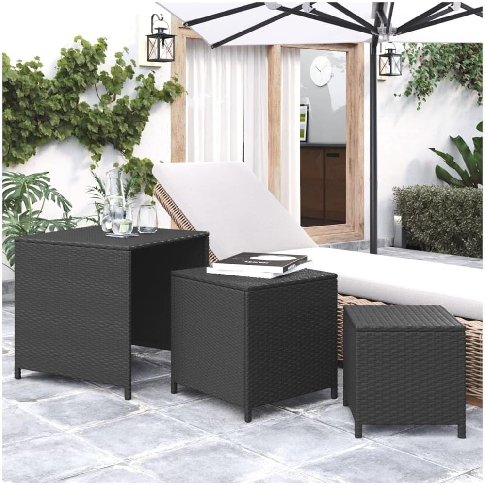 Tavolini Impilabili 3 Pz Neri In Polyrattan - Foto 1
