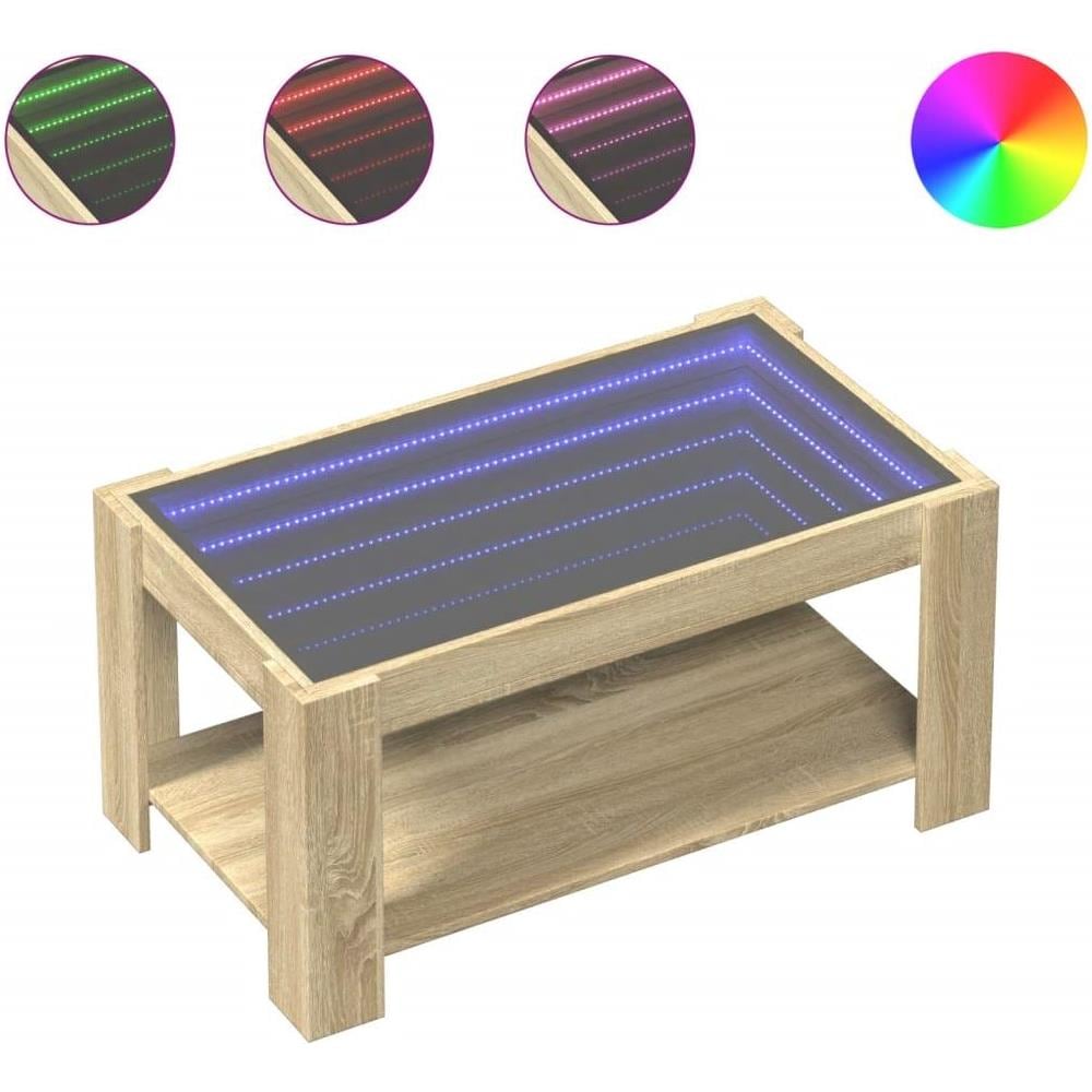 Tavolino Salotto con LED Rovere Sonoma 93x53x45 cm Multistrato - Foto 1