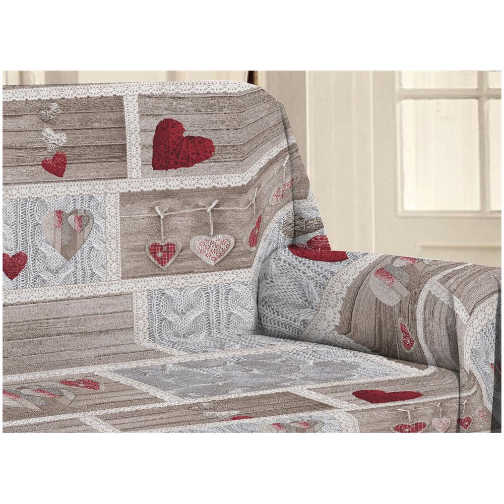 Telo Arredo Multiuso Linea Pensieri Delicati In 100% Cotone Disegno Shabby Love Matrimoniale Rosso - Foto 5