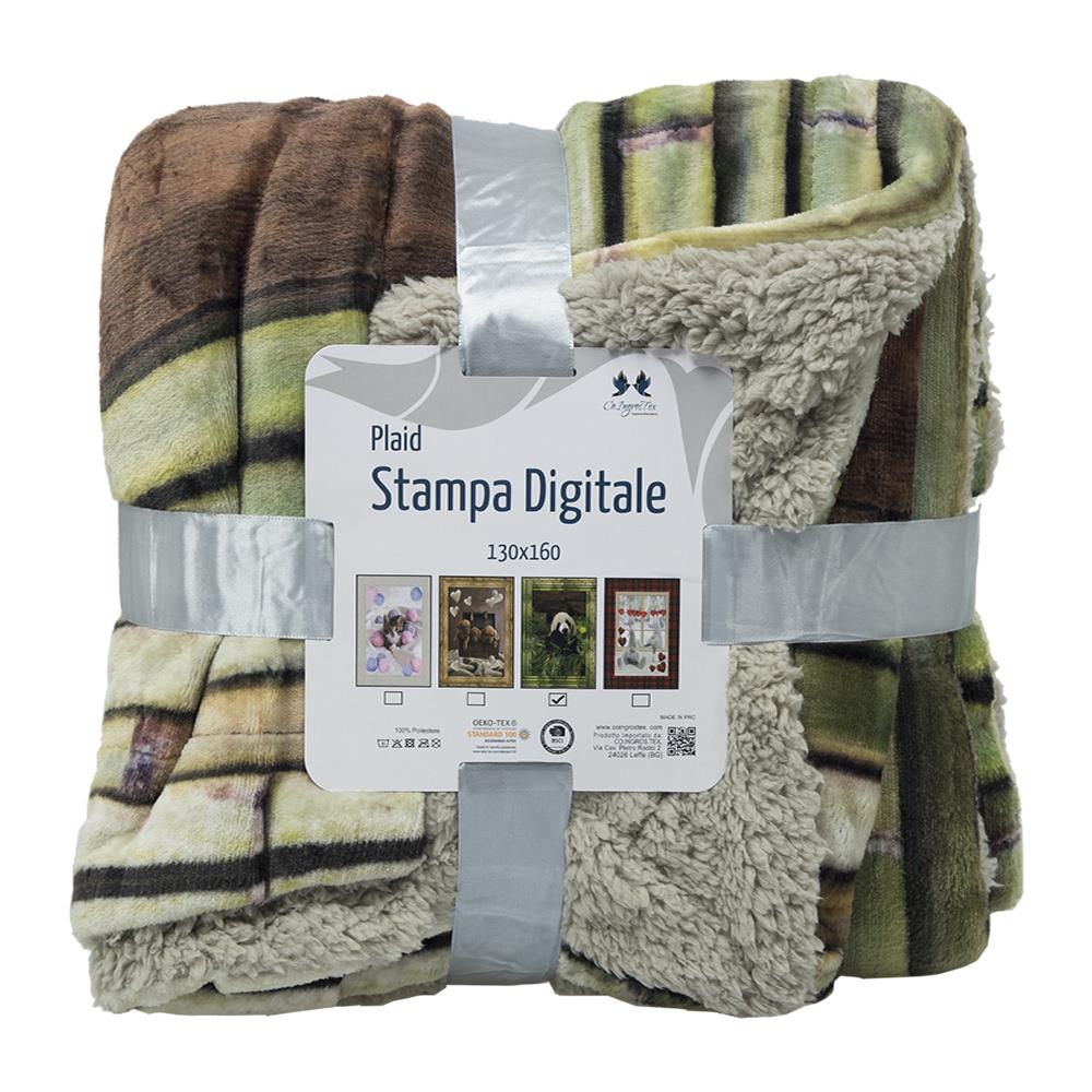 Plaid Coperta Divano Stampa Digitale Retro Agnellato Pelliccia Vari Disegni 130x160 Panda - Foto 2