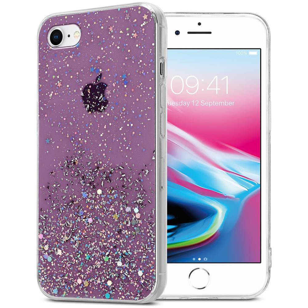 Custodia Compatibile Con Apple Iphone 7 / 7s / 8 / Se 2020 In Viola Con Glitter - Coperchio Protettivo In Silicone Tpu Flessibile Con Glitter Scintillanti - Foto 1