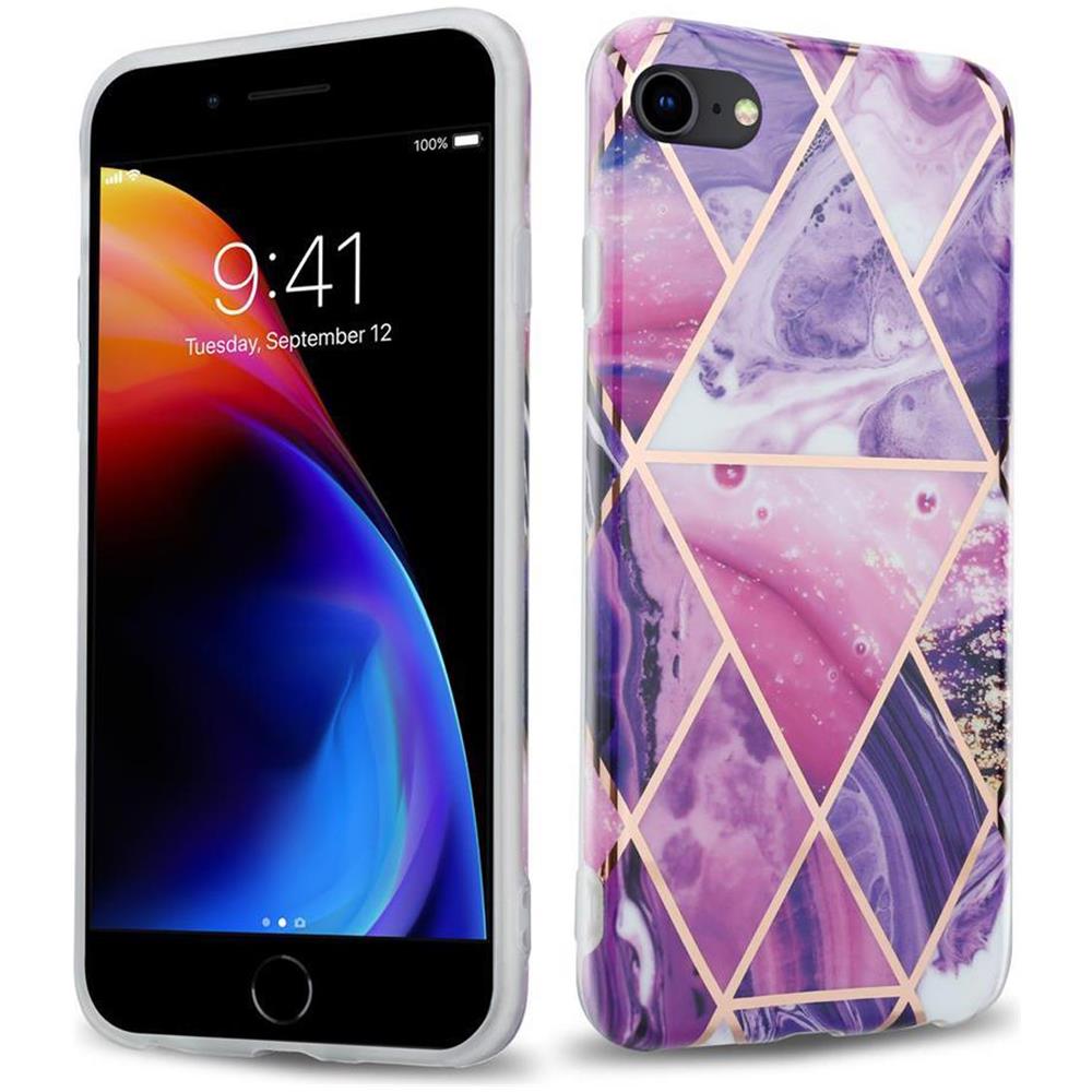 Custodia Compatibile Con Apple Iphone 7 / 7s / 8 / Se 2020 In Marmo Viola Onda No. 14 - Coperchio Protettivo In Silicone Tpu Con Motivo A Mosaico - Foto 1