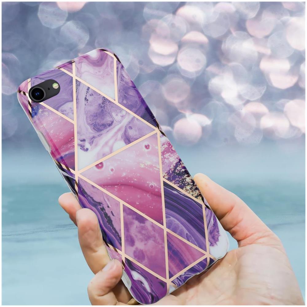 Custodia Compatibile Con Apple Iphone 7 / 7s / 8 / Se 2020 In Marmo Viola Onda No. 14 - Coperchio Protettivo In Silicone Tpu Con Motivo A Mosaico - Foto 8