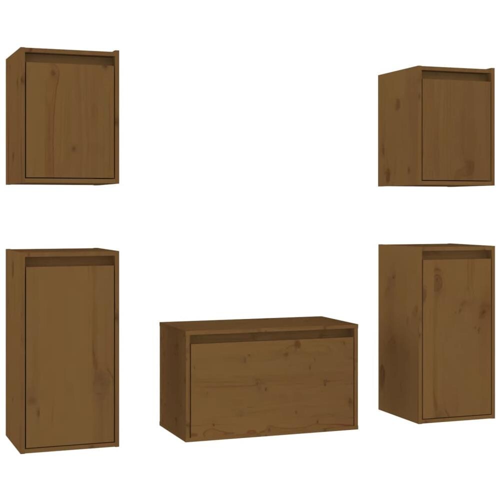 Mobili Porta Tv 5 Pz Miele In Legno Massello Di Pino - Foto 1