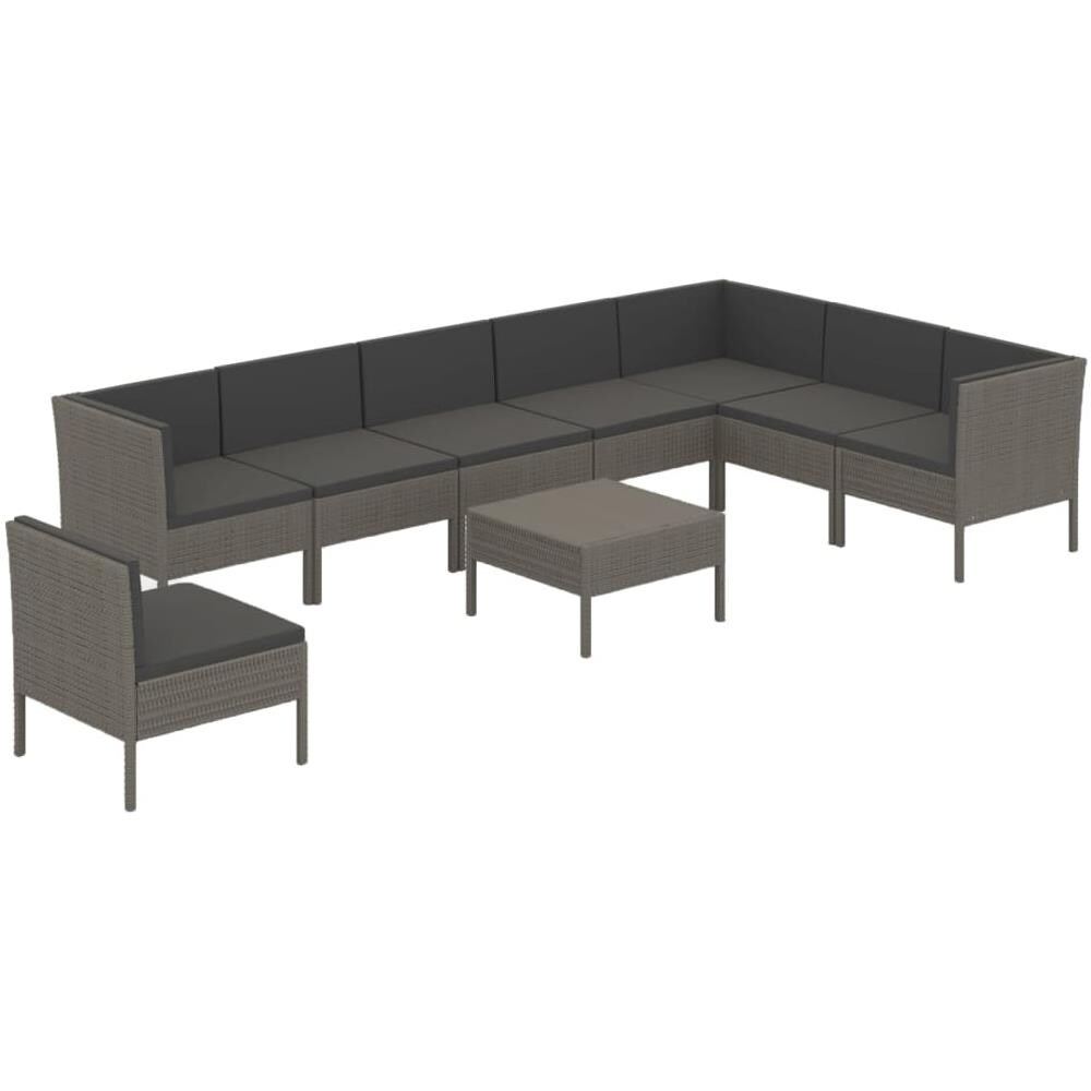 Set Divani Da Giardino 9 Pz Con Cuscini In Polyrattan Grigio - Foto 2